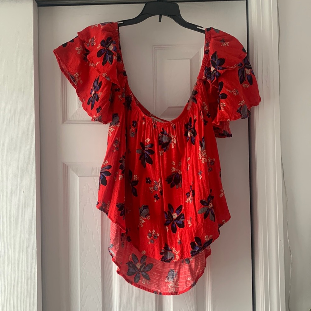 Red floral off the shoulder top size medium